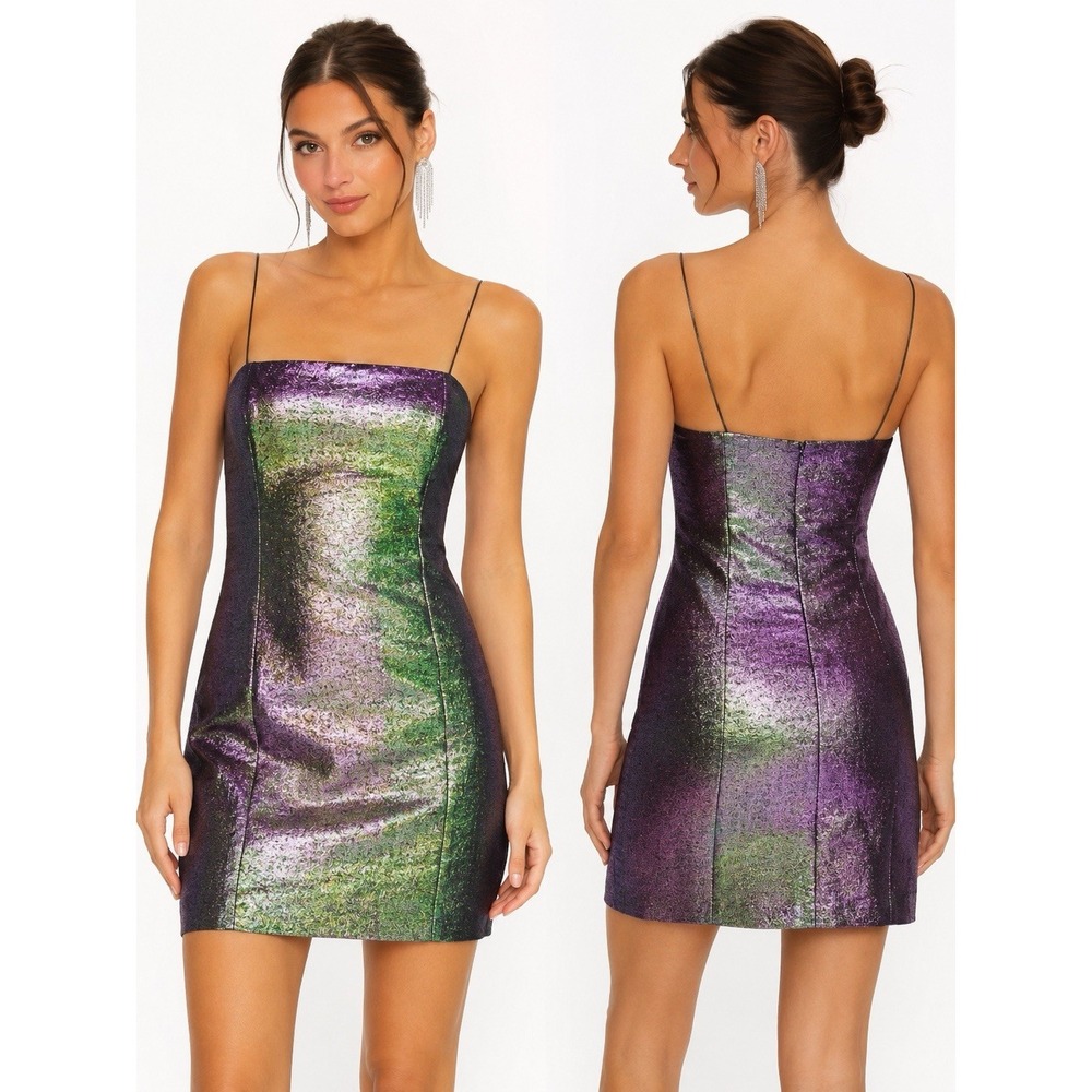 LIKELY Size 6 Iridescent Metallic Corset Mini Dress Purple Green‎ Cocktail Party